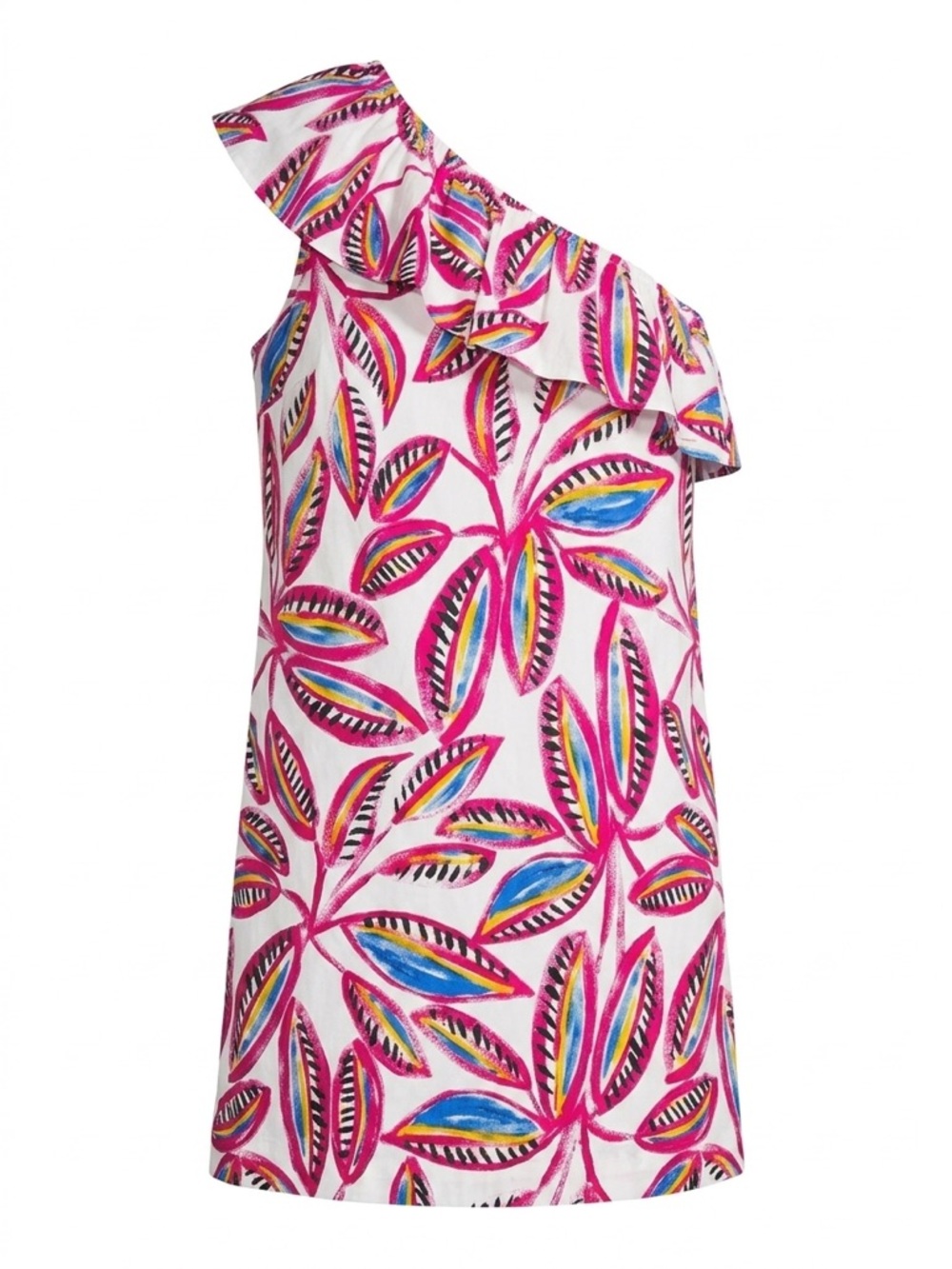 J.Crew Factory Pink Tropical Linen Blend One Shoulder Dress Medium